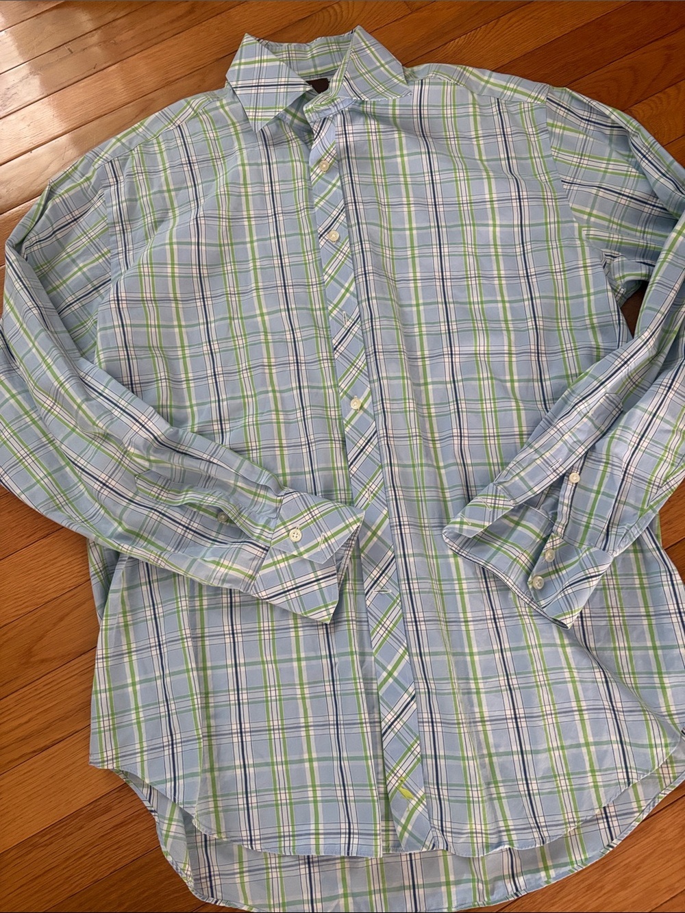 Tailorbyrd Blue and Green Plaid Casual Button-Down Shirt